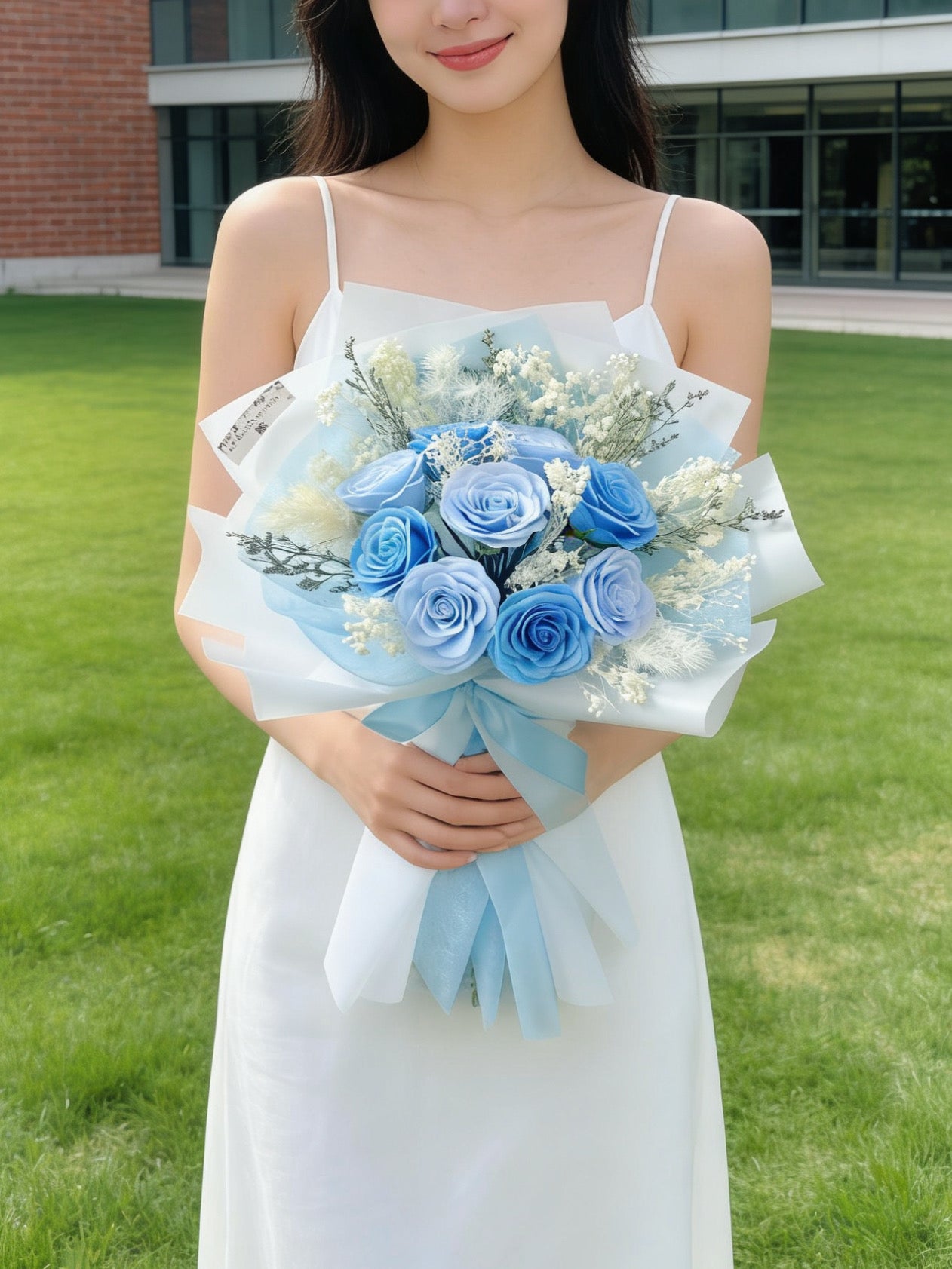 9 枝藍色香梘玫瑰花束 ｜番梘花｜畢業花束 情人節花束 生日花束 中學 小學 幼稚園