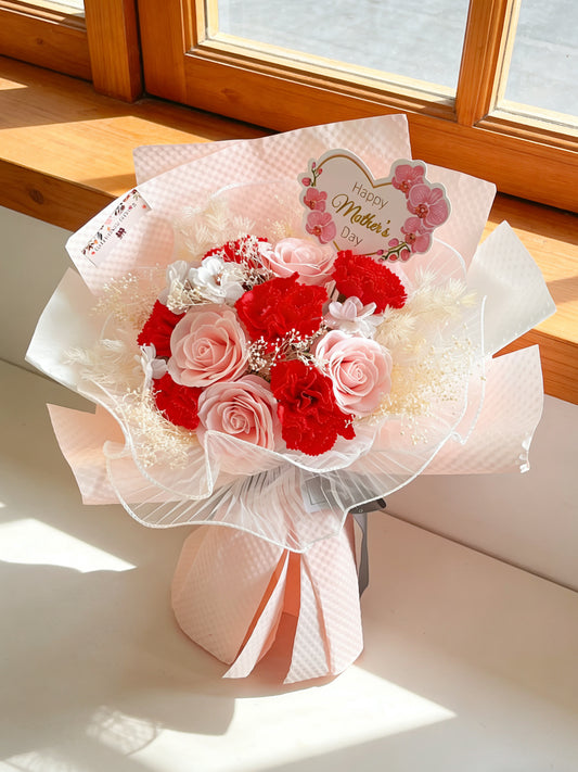 （番梘花）2026母親節系列-漂亮媽媽玫瑰花 康乃馨乾燥花束
