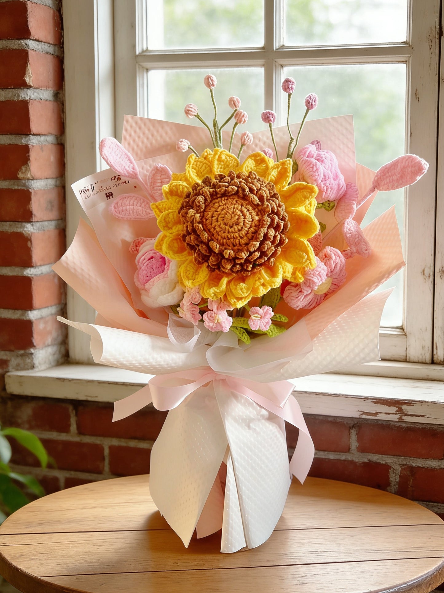 粉紅陽光 針織花束 太陽花 向日葵 畢業禮物 畢業花束 公仔 生日花束 中學 小學 幼稚園