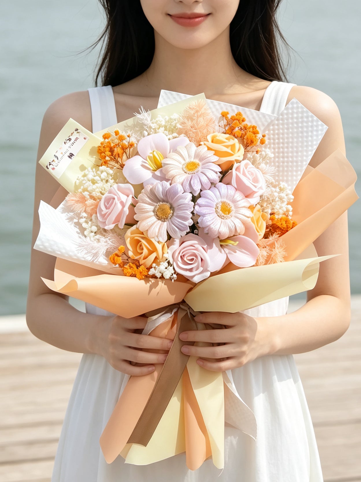 （有現貨）畢業花束 橙月 －番梘太陽花菊 玫瑰花束 鬱金香｜畢業花束  小學 幼稚園