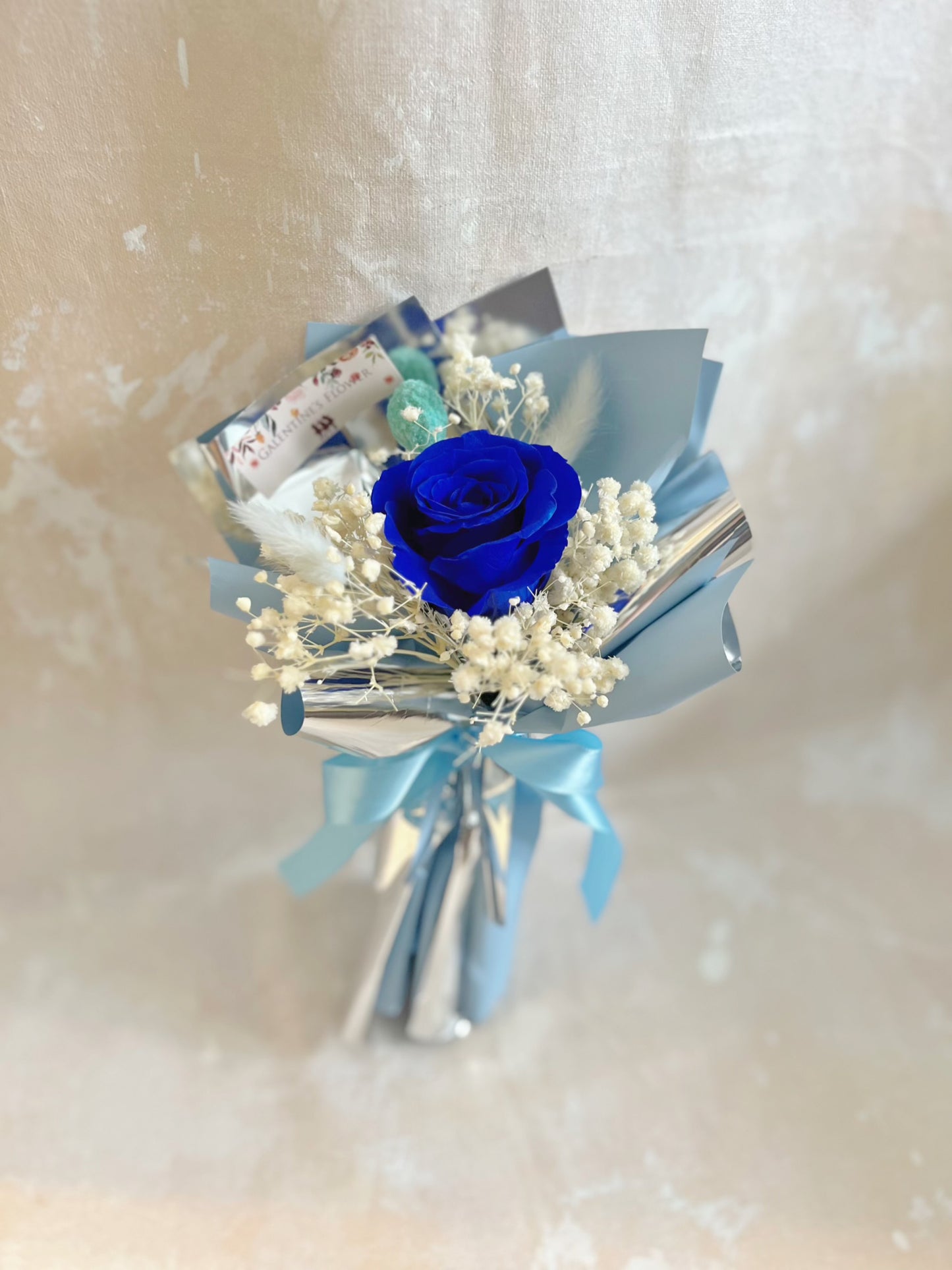 典雅寳藍 單枝保鮮玫瑰小花束｜保鮮花 永生花 畢業花束 乾花