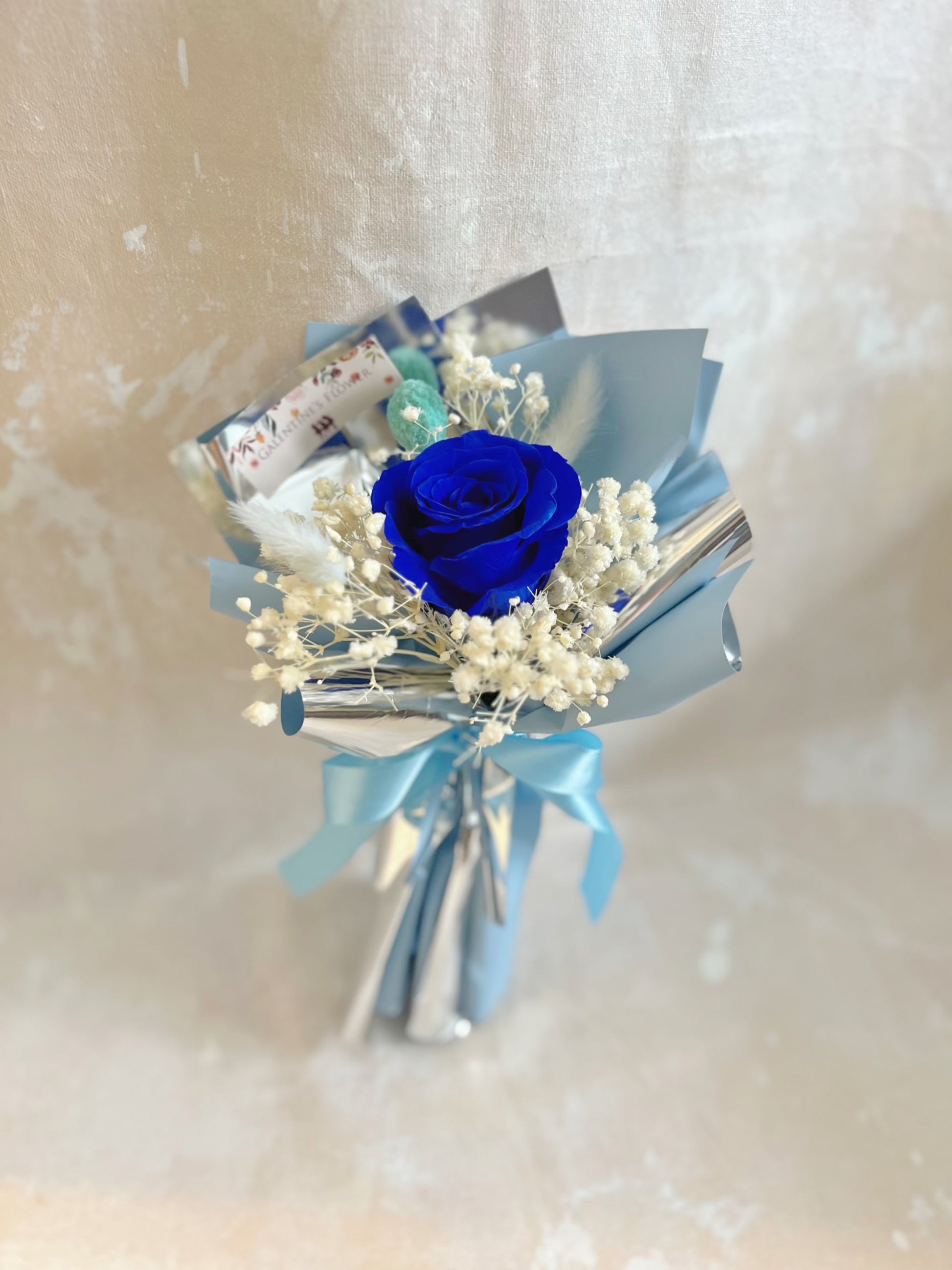 典雅寳藍 單枝保鮮玫瑰小花束｜保鮮花 永生花 畢業花束 乾花