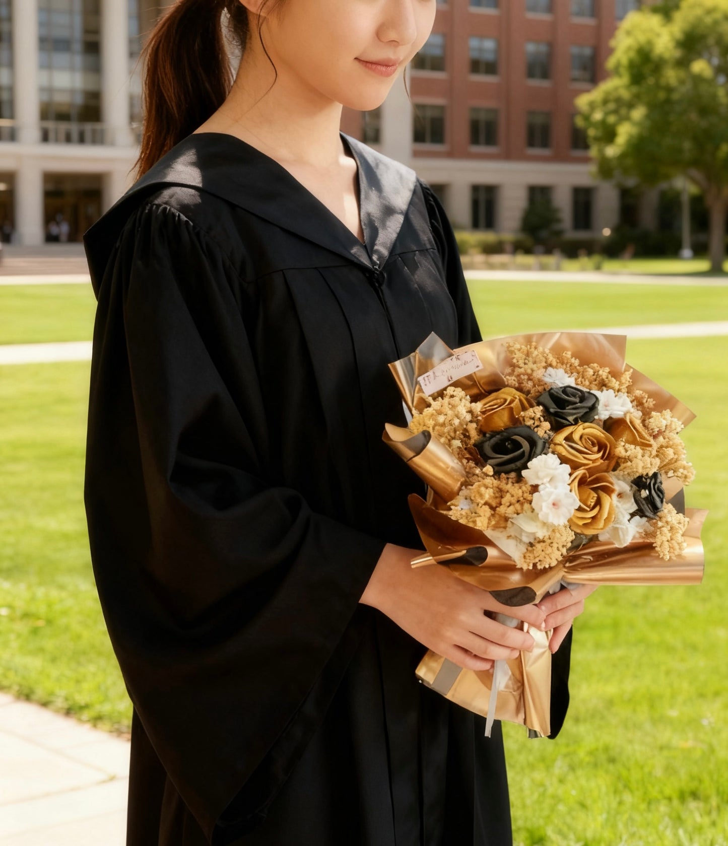 金色香檳 黑金色香梘玫瑰花束 ｜番梘花｜畢業花束 情人節花束 生日花束 中學 小學 幼稚園