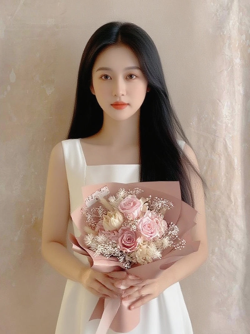 3 枝溫柔大地色系－保鮮玫瑰花束｜保鮮花 永生花 畢業花束 生日花束