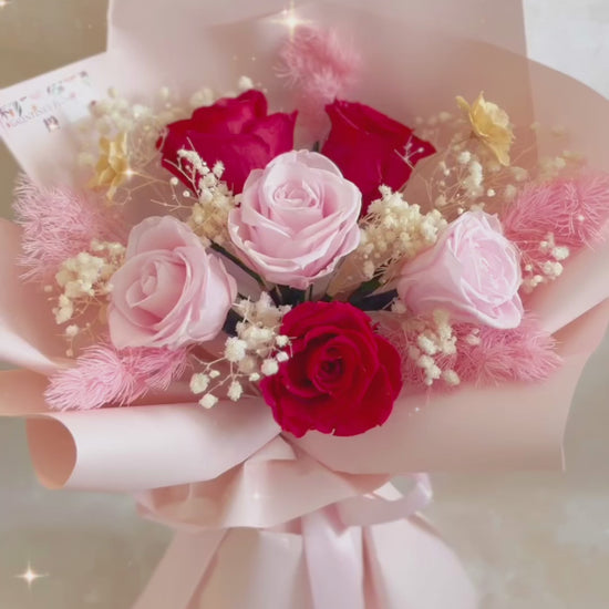 （有現貨）甜蜜七夕 粉紅色 紅色6 枝保鮮玫瑰花束｜保鮮花 永生花 生日花束