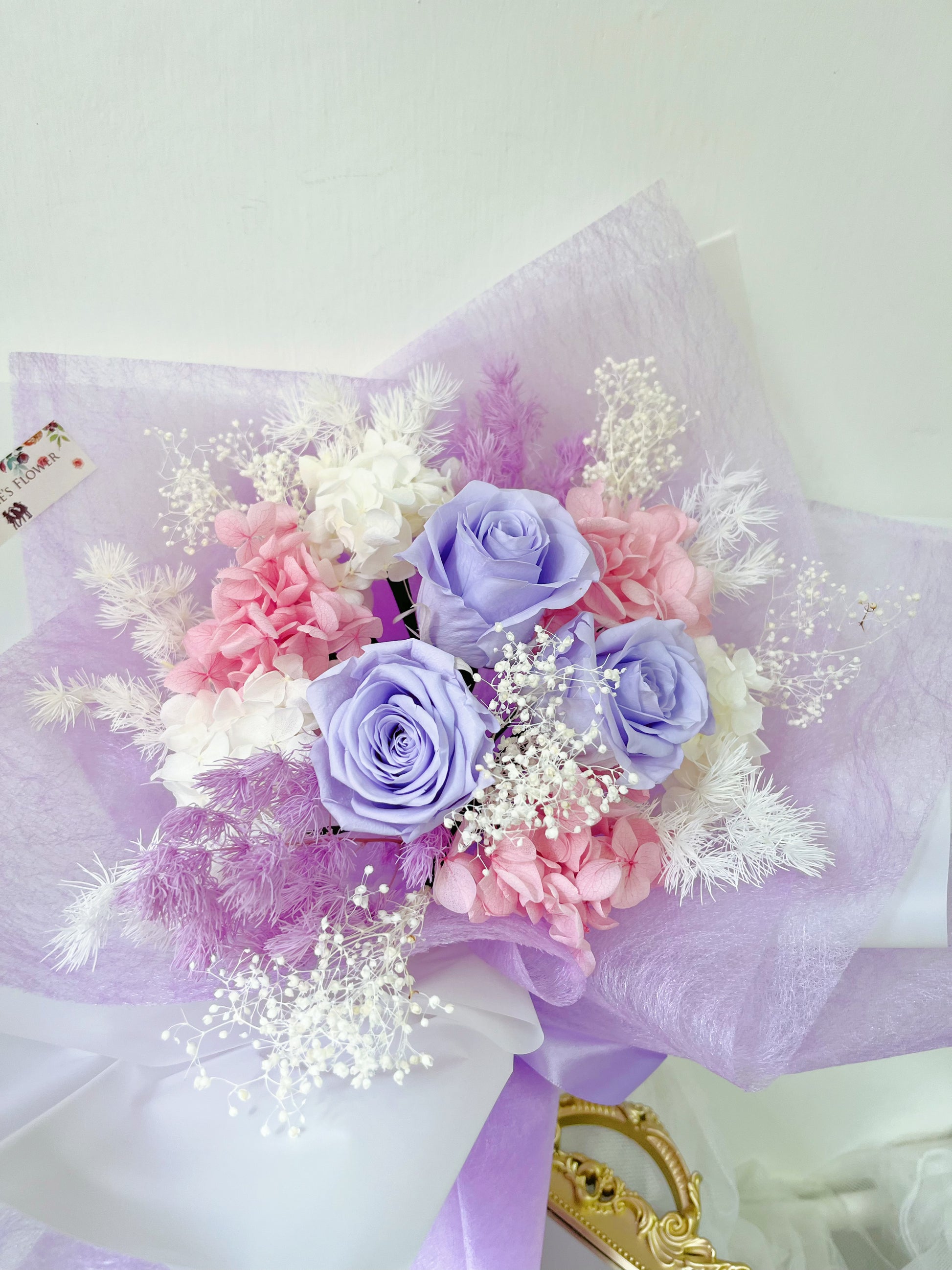 3 枝紫色保鮮玫瑰花束｜保鮮花 永生花 畢業花束 生日花束 情人節花束